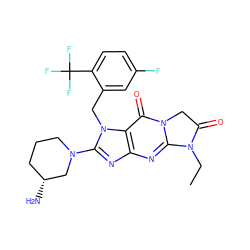 CCN1C(=O)Cn2c1nc1nc(N3CCC[C@@H](N)C3)n(Cc3cc(F)ccc3C(F)(F)F)c1c2=O ZINC000147190611