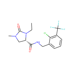 CCN1C(=O)N(C)C[C@H]1C(=O)NCc1cccc(C(F)(F)F)c1Cl ZINC000095566101