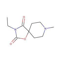 CCN1C(=O)OC2(CCN(C)CC2)C1=O ZINC000000004323