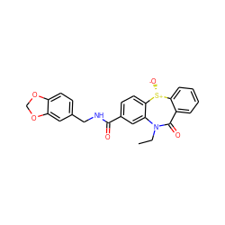 CCN1C(=O)c2ccccc2[S@@+]([O-])c2ccc(C(=O)NCc3ccc4c(c3)OCO4)cc21 ZINC000013366199