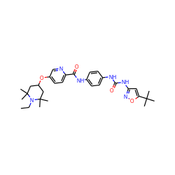 CCN1C(C)(C)CC(Oc2ccc(C(=O)Nc3ccc(NC(=O)Nc4cc(C(C)(C)C)on4)cc3)nc2)CC1(C)C ZINC000095559390