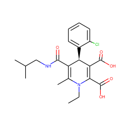 CCN1C(C)=C(C(=O)NCC(C)C)[C@@H](c2ccccc2Cl)C(C(=O)O)=C1C(=O)O ZINC000013553491