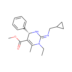 CCN1C(C)=C(C(=O)OC)[C@H](c2ccccc2)N/C1=N\CC1CC1 ZINC000036379140