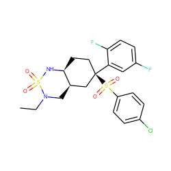 CCN1C[C@@H]2C[C@](c3cc(F)ccc3F)(S(=O)(=O)c3ccc(Cl)cc3)CC[C@@H]2NS1(=O)=O ZINC000006733261