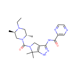 CCN1C[C@H](C)N(C(=O)N2Cc3c(NC(=O)c4cnccn4)n[nH]c3C2(C)C)C[C@H]1C ZINC000114181158