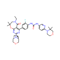 CCN1CC(C)(C)Oc2nc(N3[C@H]4CC[C@H]3COC4)nc(-c3ccc(NC(=O)Nc4ccc(N5CCOCC5(C)C)nc4)c(F)c3)c2C1=O ZINC000225300046