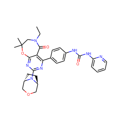 CCN1CC(C)(C)Oc2nc(N3[C@H]4CC[C@H]3COC4)nc(-c3ccc(NC(=O)Nc4ccccn4)cc3)c2C1=O ZINC000225319483