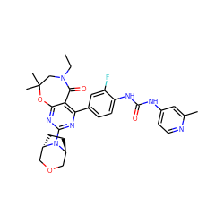 CCN1CC(C)(C)Oc2nc(N3[C@H]4CC[C@H]3COC4)nc(-c3ccc(NC(=O)Nc4ccnc(C)c4)c(F)c3)c2C1=O ZINC000205337074