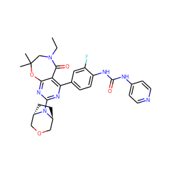 CCN1CC(C)(C)Oc2nc(N3[C@H]4CC[C@H]3COC4)nc(-c3ccc(NC(=O)Nc4ccncc4)c(F)c3)c2C1=O ZINC000205333794