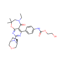 CCN1CC(C)(C)Oc2nc(N3[C@H]4CC[C@H]3COC4)nc(-c3ccc(NC(=O)OCCO)cc3)c2C1=O ZINC000225304341