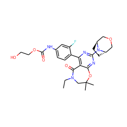 CCN1CC(C)(C)Oc2nc(N3[C@H]4CC[C@H]3COC4)nc(-c3ccc(NC(=O)OCCO)cc3F)c2C1=O ZINC000205325035