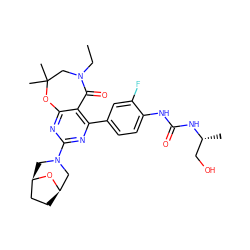 CCN1CC(C)(C)Oc2nc(N3C[C@@H]4CC[C@H](C3)O4)nc(-c3ccc(NC(=O)N[C@H](C)CO)c(F)c3)c2C1=O ZINC000225306748