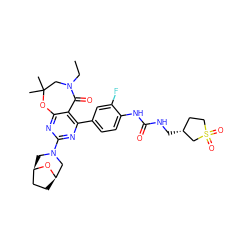 CCN1CC(C)(C)Oc2nc(N3C[C@@H]4CC[C@H](C3)O4)nc(-c3ccc(NC(=O)NC[C@@H]4CCS(=O)(=O)C4)c(F)c3)c2C1=O ZINC000142214736