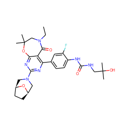 CCN1CC(C)(C)Oc2nc(N3C[C@@H]4CC[C@H](C3)O4)nc(-c3ccc(NC(=O)NCC(C)(C)O)c(F)c3)c2C1=O ZINC000225305230