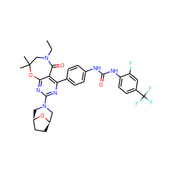 CCN1CC(C)(C)Oc2nc(N3C[C@@H]4CC[C@H](C3)O4)nc(-c3ccc(NC(=O)Nc4ccc(C(F)(F)F)cc4F)cc3)c2C1=O ZINC000225311527