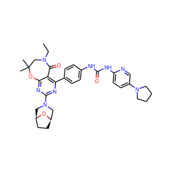 CCN1CC(C)(C)Oc2nc(N3C[C@@H]4CC[C@H](C3)O4)nc(-c3ccc(NC(=O)Nc4ccc(N5CCCC5)cn4)cc3)c2C1=O ZINC000225322290