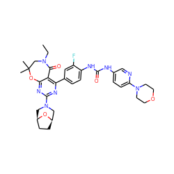 CCN1CC(C)(C)Oc2nc(N3C[C@@H]4CC[C@H](C3)O4)nc(-c3ccc(NC(=O)Nc4ccc(N5CCOCC5)nc4)c(F)c3)c2C1=O ZINC000205314892