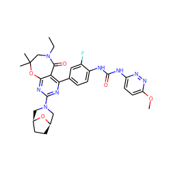 CCN1CC(C)(C)Oc2nc(N3C[C@@H]4CC[C@H](C3)O4)nc(-c3ccc(NC(=O)Nc4ccc(OC)nn4)c(F)c3)c2C1=O ZINC000142215819