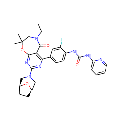 CCN1CC(C)(C)Oc2nc(N3C[C@@H]4CC[C@H](C3)O4)nc(-c3ccc(NC(=O)Nc4ccccn4)c(F)c3)c2C1=O ZINC000225317317