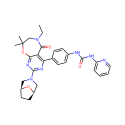 CCN1CC(C)(C)Oc2nc(N3C[C@@H]4CC[C@H](C3)O4)nc(-c3ccc(NC(=O)Nc4ccccn4)cc3)c2C1=O ZINC000142210199