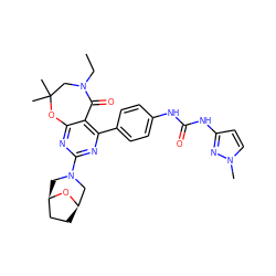 CCN1CC(C)(C)Oc2nc(N3C[C@@H]4CC[C@H](C3)O4)nc(-c3ccc(NC(=O)Nc4ccn(C)n4)cc3)c2C1=O ZINC000142186742