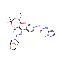 CCN1CC(C)(C)Oc2nc(N3C[C@@H]4CC[C@H](C3)O4)nc(-c3ccc(NC(=O)Nc4ccnn4C)cc3)c2C1=O ZINC000225318604