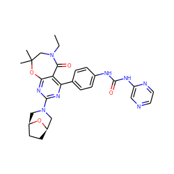 CCN1CC(C)(C)Oc2nc(N3C[C@@H]4CC[C@H](C3)O4)nc(-c3ccc(NC(=O)Nc4cnccn4)cc3)c2C1=O ZINC000225300805