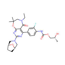 CCN1CC(C)(C)Oc2nc(N3C[C@@H]4CC[C@H](C3)O4)nc(-c3ccc(NC(=O)OC[C@@H](C)O)c(F)c3)c2C1=O ZINC001772647473