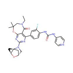 CCN1CC(C)(C)Oc2nc(N3C[C@H]4C[C@@]35C[C@@H]5O4)nc(-c3ccc(NC(=O)Nc4ccncc4)c(F)c3)c2C1=O ZINC001772612450