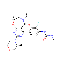 CCN1CC(C)(C)Oc2nc(N3CCOC[C@@H]3C)nc(-c3ccc(NC(=O)NC)c(F)c3)c2C1=O ZINC000205314844