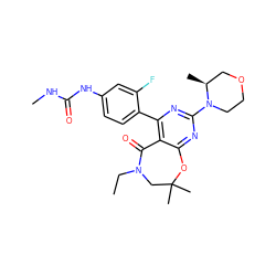 CCN1CC(C)(C)Oc2nc(N3CCOC[C@@H]3C)nc(-c3ccc(NC(=O)NC)cc3F)c2C1=O ZINC000225318888