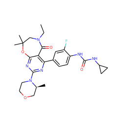 CCN1CC(C)(C)Oc2nc(N3CCOC[C@@H]3C)nc(-c3ccc(NC(=O)NC4CC4)c(F)c3)c2C1=O ZINC000205301719