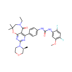 CCN1CC(C)(C)Oc2nc(N3CCOC[C@@H]3C)nc(-c3ccc(NC(=O)Nc4cc(OC)c(F)cc4F)cc3)c2C1=O ZINC000225336982