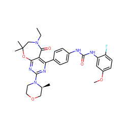 CCN1CC(C)(C)Oc2nc(N3CCOC[C@@H]3C)nc(-c3ccc(NC(=O)Nc4cc(OC)ccc4F)cc3)c2C1=O ZINC000225302953