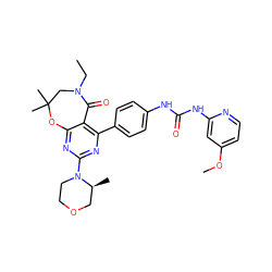 CCN1CC(C)(C)Oc2nc(N3CCOC[C@@H]3C)nc(-c3ccc(NC(=O)Nc4cc(OC)ccn4)cc3)c2C1=O ZINC000142194989