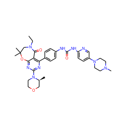 CCN1CC(C)(C)Oc2nc(N3CCOC[C@@H]3C)nc(-c3ccc(NC(=O)Nc4ccc(N5CCN(C)CC5)cn4)cc3)c2C1=O ZINC000205317762