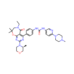 CCN1CC(C)(C)Oc2nc(N3CCOC[C@@H]3C)nc(-c3ccc(NC(=O)Nc4ccc(N5CCN(C)CC5)nc4)cc3)c2C1=O ZINC000142206738