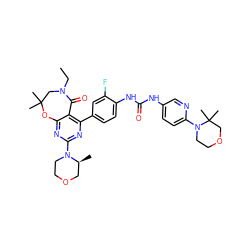 CCN1CC(C)(C)Oc2nc(N3CCOC[C@@H]3C)nc(-c3ccc(NC(=O)Nc4ccc(N5CCOCC5(C)C)nc4)c(F)c3)c2C1=O ZINC000205337354