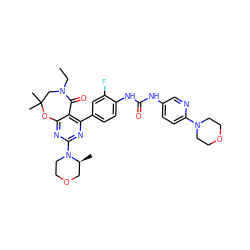 CCN1CC(C)(C)Oc2nc(N3CCOC[C@@H]3C)nc(-c3ccc(NC(=O)Nc4ccc(N5CCOCC5)nc4)c(F)c3)c2C1=O ZINC000142198104