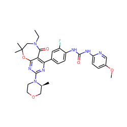 CCN1CC(C)(C)Oc2nc(N3CCOC[C@@H]3C)nc(-c3ccc(NC(=O)Nc4ccc(OC)cn4)c(F)c3)c2C1=O ZINC000142201712