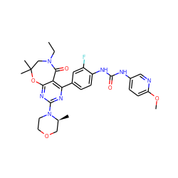 CCN1CC(C)(C)Oc2nc(N3CCOC[C@@H]3C)nc(-c3ccc(NC(=O)Nc4ccc(OC)nc4)c(F)c3)c2C1=O ZINC000142215414