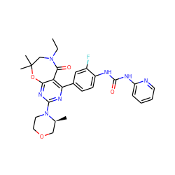 CCN1CC(C)(C)Oc2nc(N3CCOC[C@@H]3C)nc(-c3ccc(NC(=O)Nc4ccccn4)c(F)c3)c2C1=O ZINC000142201245