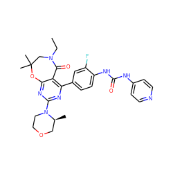 CCN1CC(C)(C)Oc2nc(N3CCOC[C@@H]3C)nc(-c3ccc(NC(=O)Nc4ccncc4)c(F)c3)c2C1=O ZINC000205321517