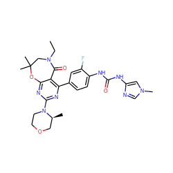 CCN1CC(C)(C)Oc2nc(N3CCOC[C@@H]3C)nc(-c3ccc(NC(=O)Nc4cn(C)cn4)c(F)c3)c2C1=O ZINC000142197904