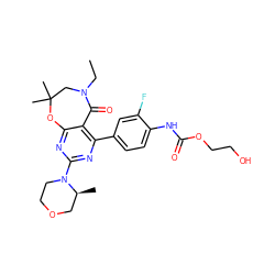 CCN1CC(C)(C)Oc2nc(N3CCOC[C@@H]3C)nc(-c3ccc(NC(=O)OCCO)c(F)c3)c2C1=O ZINC000225308546