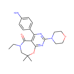 CCN1CC(C)(C)Oc2nc(N3CCOCC3)nc(-c3ccc(N)cc3)c2C1=O ZINC000225298630