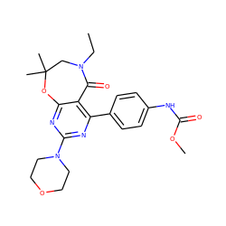 CCN1CC(C)(C)Oc2nc(N3CCOCC3)nc(-c3ccc(NC(=O)OC)cc3)c2C1=O ZINC000142195215