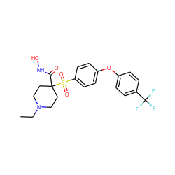 CCN1CCC(C(=O)NO)(S(=O)(=O)c2ccc(Oc3ccc(C(F)(F)F)cc3)cc2)CC1 ZINC000072111324