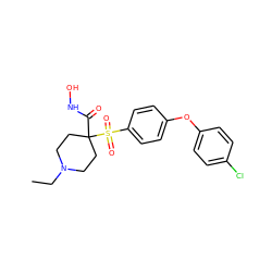 CCN1CCC(C(=O)NO)(S(=O)(=O)c2ccc(Oc3ccc(Cl)cc3)cc2)CC1 ZINC000013521084