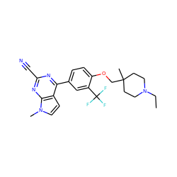 CCN1CCC(C)(COc2ccc(-c3nc(C#N)nc4c3ccn4C)cc2C(F)(F)F)CC1 ZINC001772619415